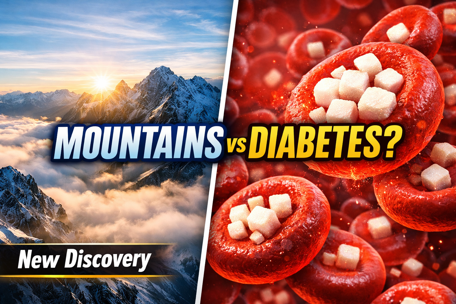 Thumbnail Idea (Very Clickable) Visual concept: Left side 🏔 Mountain landscape with thin air Right side 🩸 Red blood cells absorbing sugar cubes Center text (big): "MOUNTAINS vs DIABETES?" Small text: New Discovery
